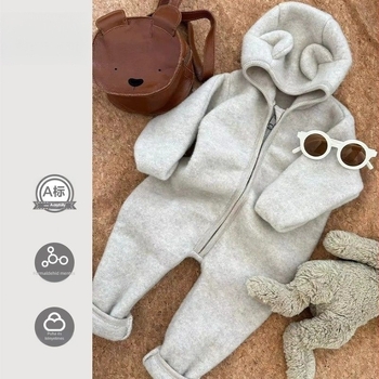 Baba kapucnis frottírozott overall plazáláshoz, koreai stílus, vastag, hosszú ujjú, regenerált cellulóz rost 96–100%