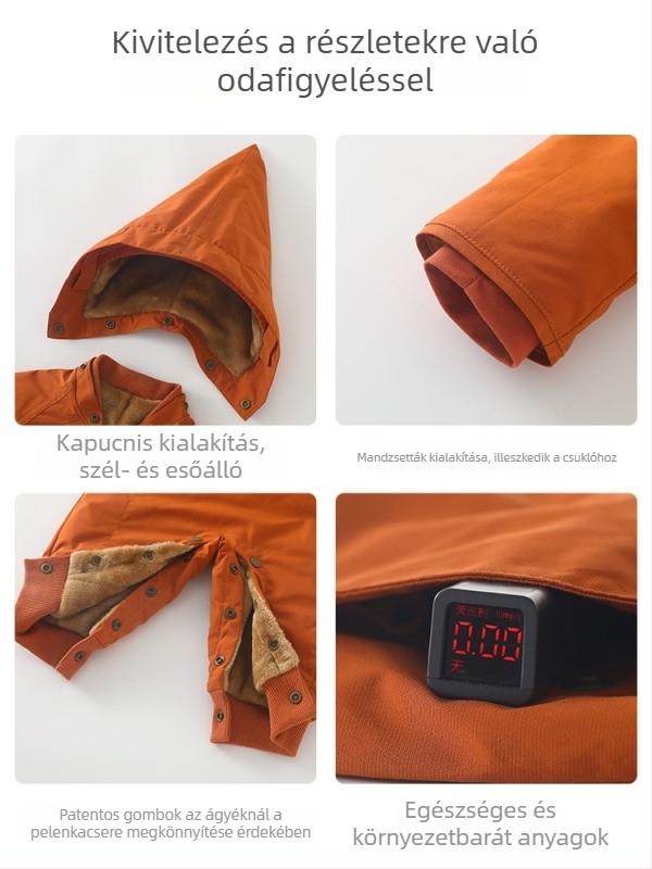 Duuduu Vastagított Bébi Overál, Egy darab, Hosszú Ujjú, Cipzár, Levehető Kapucni, Téli–Őszi Szezonra, Uniszex