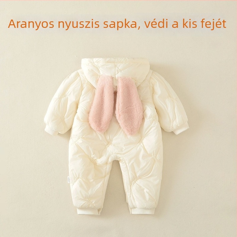 Újszülött overall kapucnival, téli vastag, hosszú ujjú, 100% poliészter