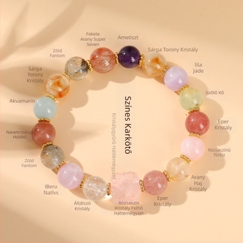 Kristály gyöngyökkel készült karkötő - Kézzel készített - Női divat - Kristálytípusok: Amethyst, Rose Quartz, White Crystal, Strawberry Quartz, Super Seven