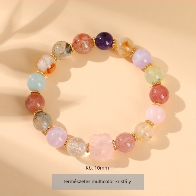 Kristály gyöngyökkel készült karkötő - Kézzel készített - Női divat - Kristálytípusok: Amethyst, Rose Quartz, White Crystal, Strawberry Quartz, Super Seven