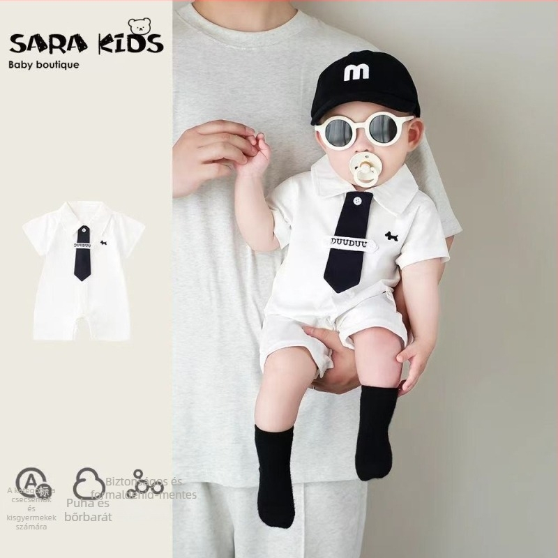 Újszülött fiú rövid ujjú romper, 75% pamut, koreai stílus, nyár, pull-over zárás