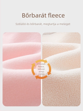 Uniszex bébi overál fleece-béléssel, őszi–téli időszakokra, pulóver-stílusú záródás, vastag pamutkeverék (52% pamut), újszülötteknek