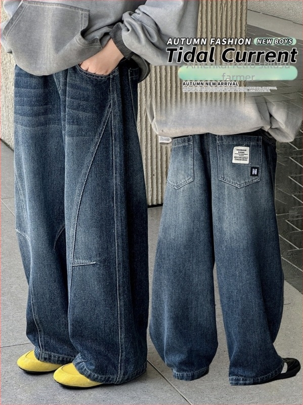 Fiúknak szóló farmernadrág, denim, 70% pamut, középmagas derekú, egyenes szárú