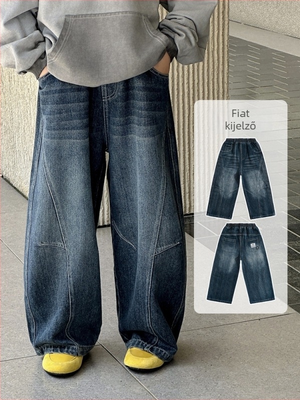 Fiúknak szóló farmernadrág, denim, 70% pamut, középmagas derekú, egyenes szárú