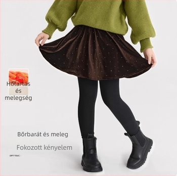 Lányoknak készült nadrág-szoknya egyben, ősz-tél, bélelt leggings velúr rövid szoknyával