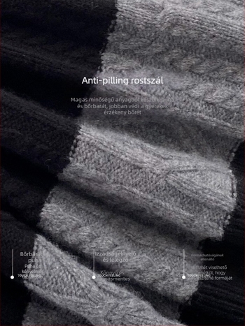 Fiúknak készült pulóver, akrilból, vastag téli modell, koreai stílusú galléros kivitel, hosszú ujjú