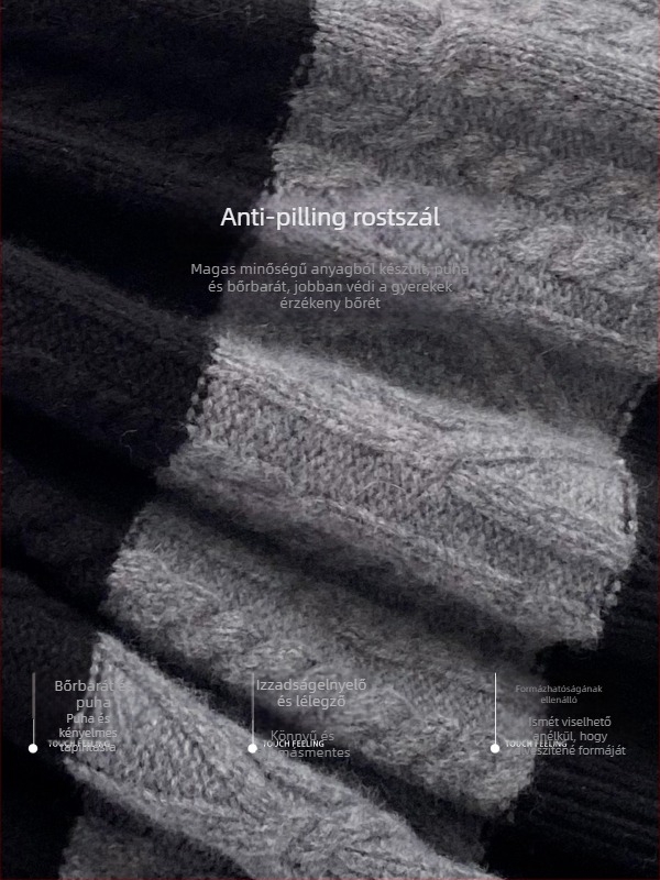 Fiúknak készült pulóver, akrilból, vastag téli modell, koreai stílusú galléros kivitel, hosszú ujjú