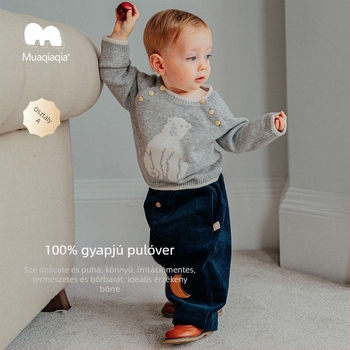 100% gyapjú gyerek pulóver kapucnival, hosszú ujjú, 1–3 éveseknek, ősz 2025