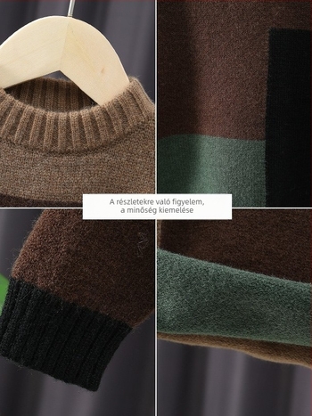 Gyerek pulóver, koreai változat, kontrasztos minta, Arctic fleece anyag, 10% spandex
