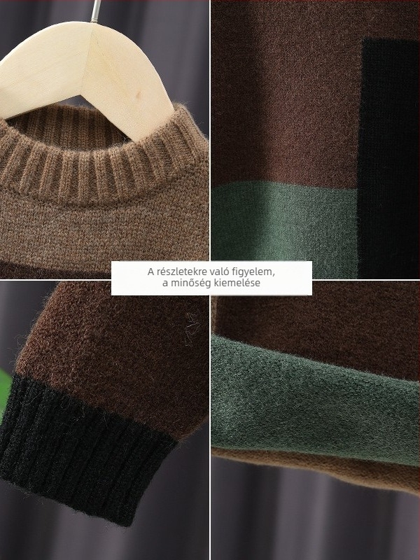 Gyerek pulóver, koreai változat, kontrasztos minta, Arctic fleece anyag, 10% spandex