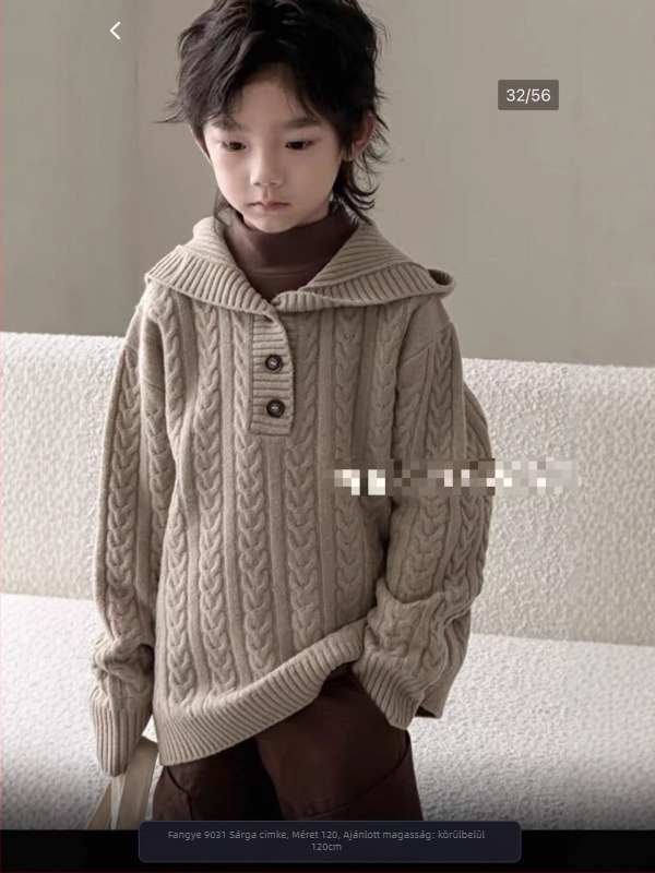 Koreai stílusú kapucnis pulóver idősebb gyerekeknek (8+ év / 140 cm+), akril 48%