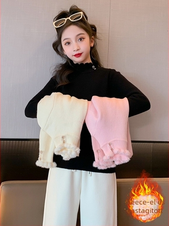 Lányoknak készült koreai stílusú pulóver, kerek nyakú, hosszú ujjú, vastag anyag, fő anyag 60% poliészter, megfelelő őszi-téli viselésre, kapucni nélküli, 8 év feletti gyerekeknek