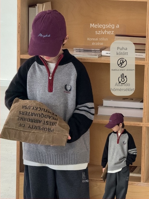 Fiúknak szóló gyerek pulóver, Lion Rhino, téli vastag kötés, 58% pamut, kerek nyakú, hosszú ujjú