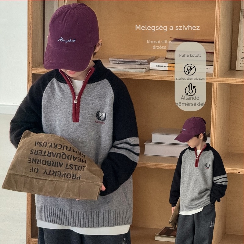 Fiúknak szóló gyerek pulóver, Lion Rhino, téli vastag kötés, 58% pamut, kerek nyakú, hosszú ujjú