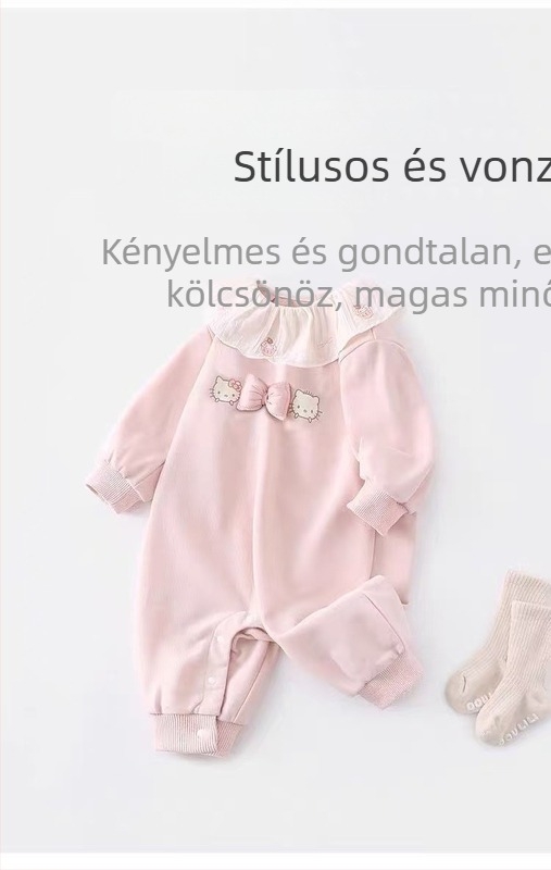 Pamut bébi overál, hercegnő-stílusú, galléros lotusleveles, hosszú ujjú, pulóver, tavasz–őszre, 1–3 éveseknek