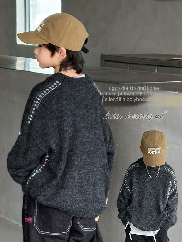 Fiúknak szóló pamut kötött pulóver, hosszú ujjú, vast anyag, őszi-téli szezon, 80% pamut