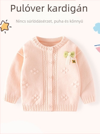 Gyermek kötött pulóver lányoknak – édes stílus, 95% pamut, kerek nyakú, csecsemőknek és kisgyermekeknek
