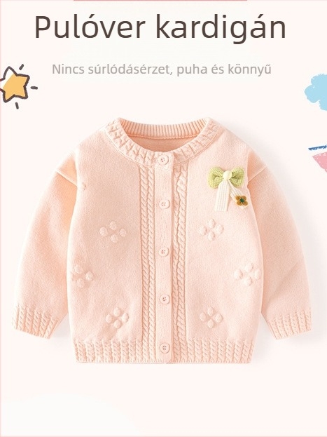 Gyermek kötött pulóver lányoknak – édes stílus, 95% pamut, kerek nyakú, csecsemőknek és kisgyermekeknek