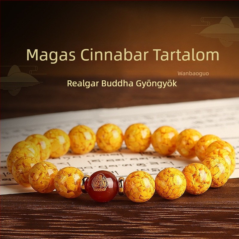 Természetes cinnabar és realgar zodiális Buddha karkötő, magas lila aranyhomok tartalommal