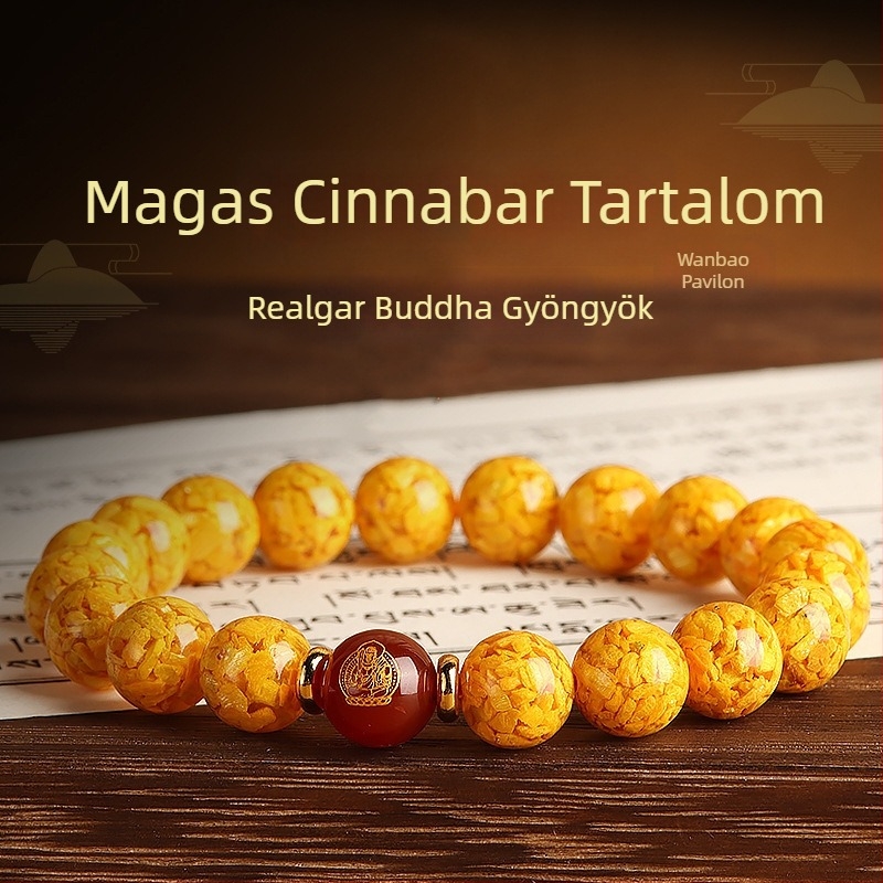 Természetes cinnabar és realgar zodiális Buddha karkötő, magas lila aranyhomok tartalommal