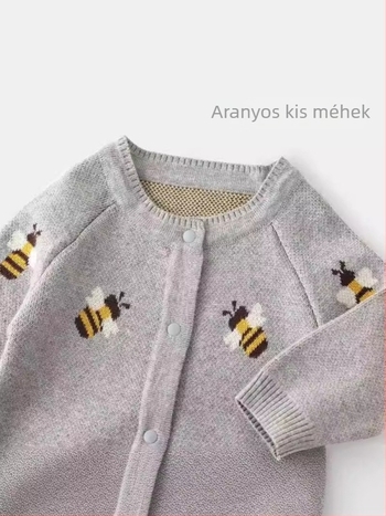 Gyerekeknek tervezett kötött pulóver, 95% pamut, hosszú ujjú, kerek nyakú, dupla patentos zárás