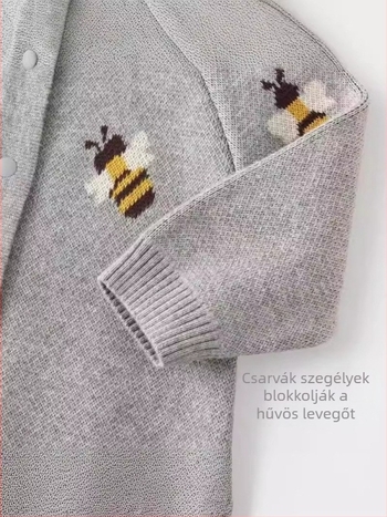 Gyerekeknek tervezett kötött pulóver, 95% pamut, hosszú ujjú, kerek nyakú, dupla patentos zárás