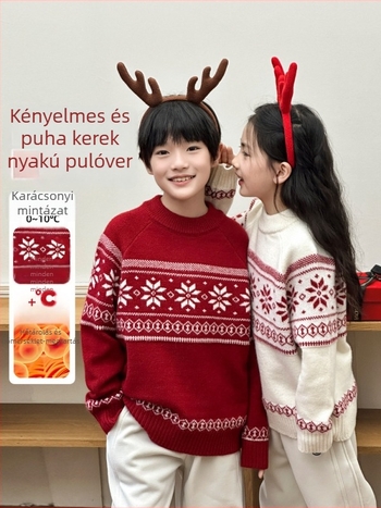 Gyerekeknek panda mintás kötött pulóver – hosszú ujjú, pulóver stílusú, 45% akril, 30% nylon, 25% kasmír