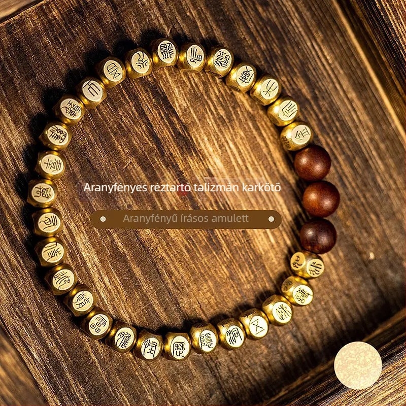 Réz karkötő, kézzel készített, geometriai dizájn, retro uniszex stílus