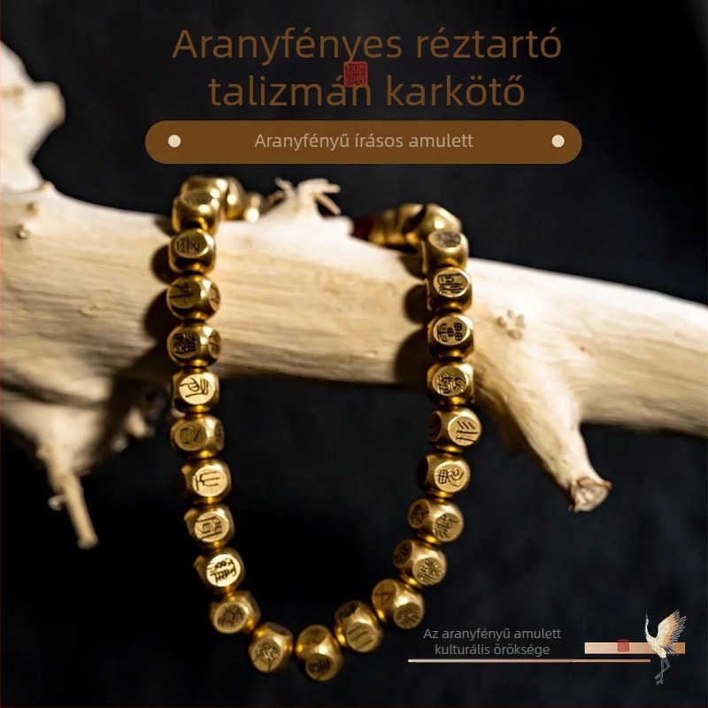 Réz karkötő, kézzel készített, geometriai dizájn, retro uniszex stílus