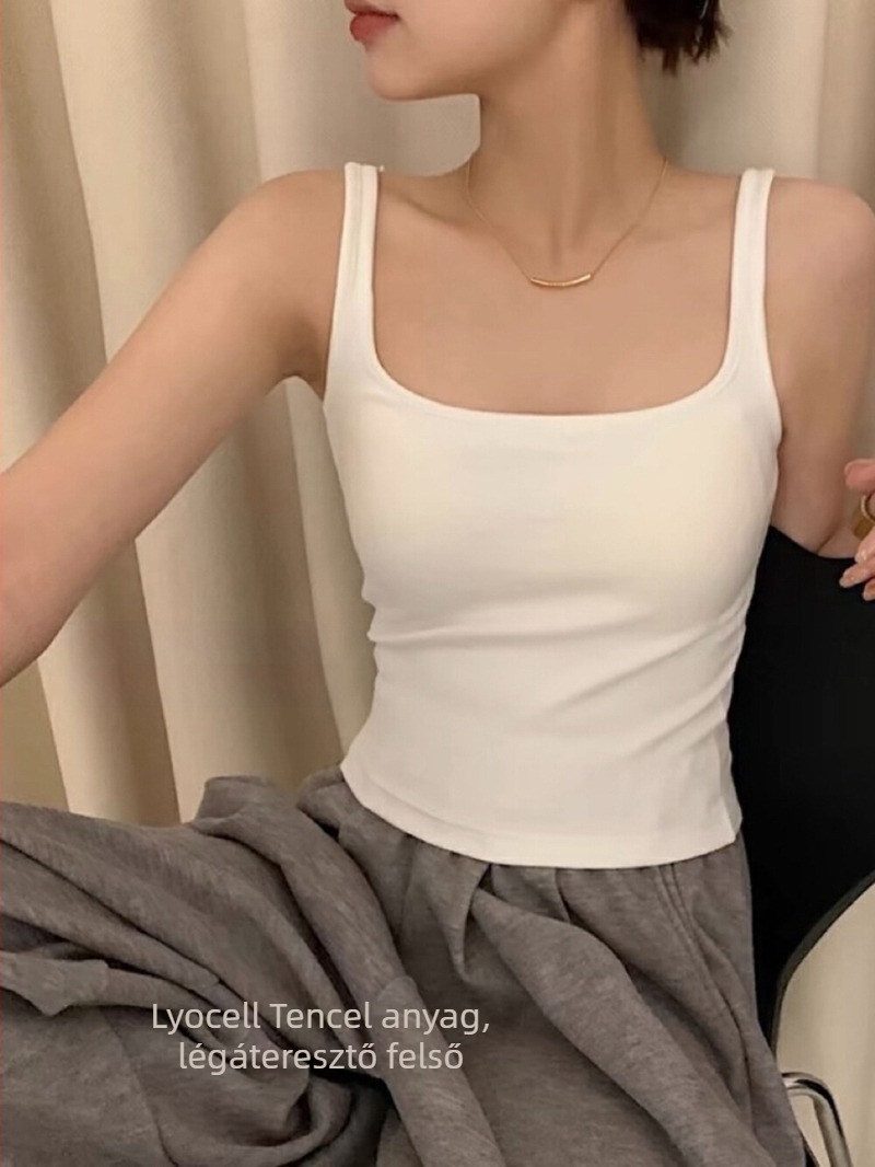 Tencel Modal anyagú négyszögletű nyakú cami beépített melltartó párnákkal, nőknek, felső réteges viselésre (belső vagy külső)