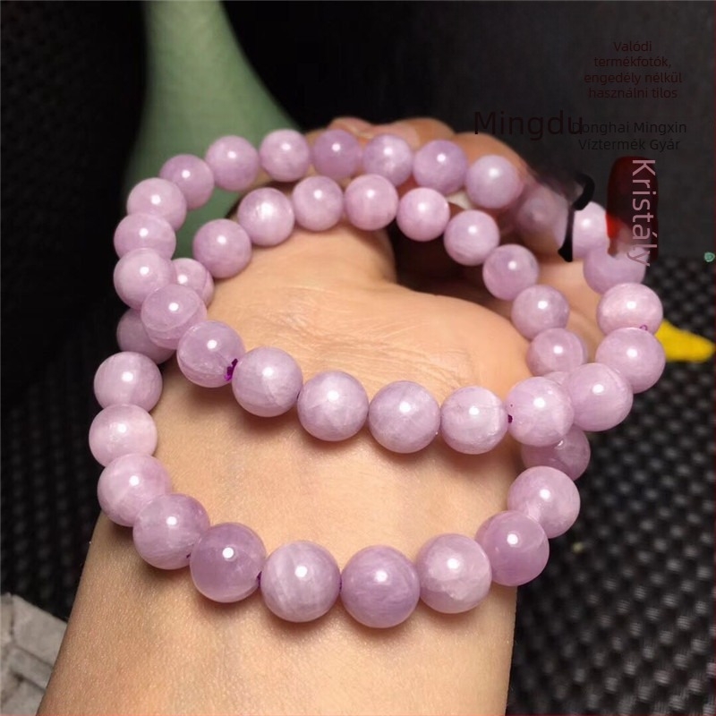 Kunzite karkötő, természetes kristály, 7A minőség, gömbölyű gyöngyök, egyszálú karkötő, női ékszer