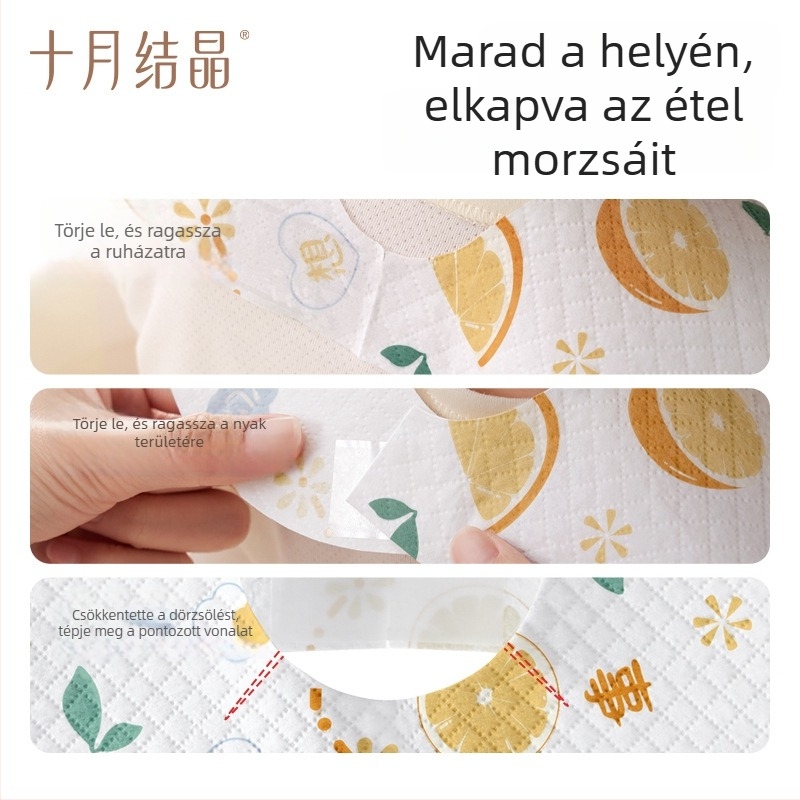 October Crystal Egyszer használatos baba etető kötény – Vízálló etető bib gyerekeknek (1–3 év) – Uniszex, nem szőtt anyagból és PE fóliával