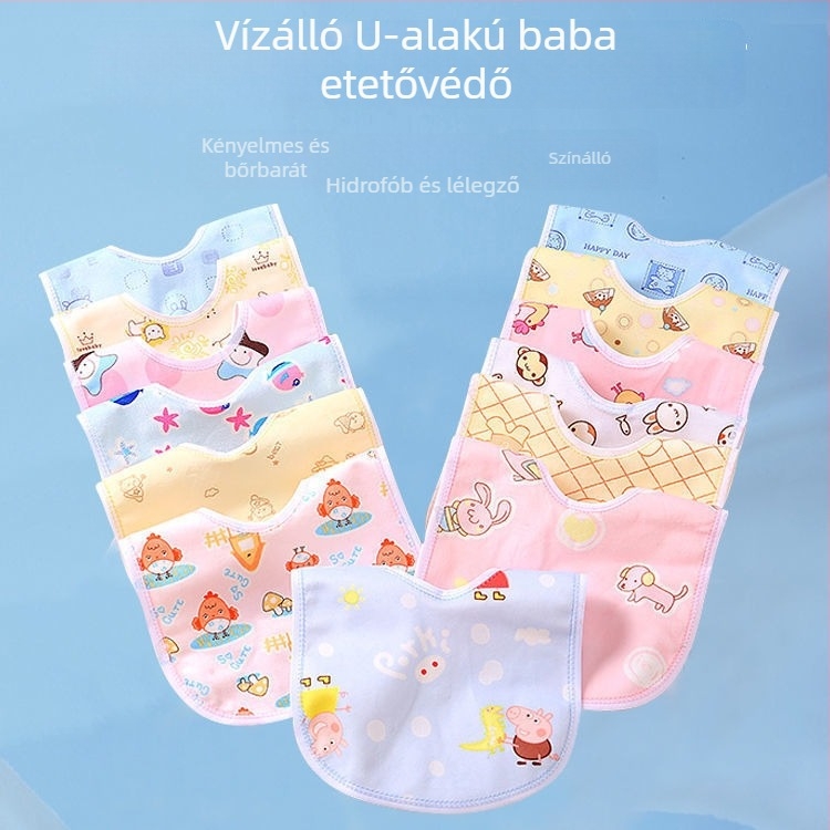 Pamutból készült vízálló bib babáknak, snap-zárású, U-formájú, etetésre