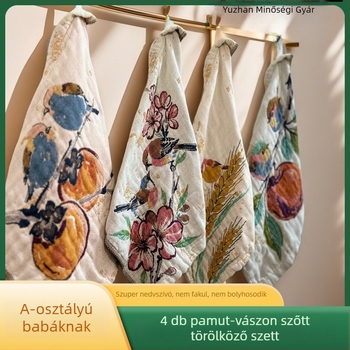 Pamut–len géz négyszögletes törölköző, 4 réteg, bőrbarát, nedvszívó, gyorsan száradó, felnőtteknek és gyerekeknek