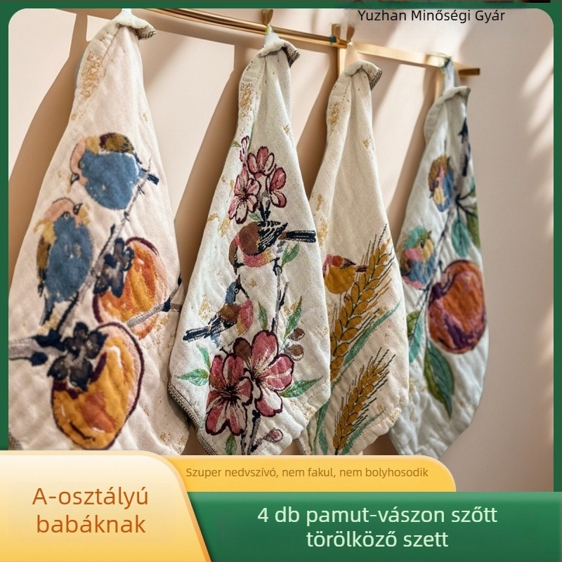 Pamut–len géz négyszögletes törölköző, 4 réteg, bőrbarát, nedvszívó, gyorsan száradó, felnőtteknek és gyerekeknek