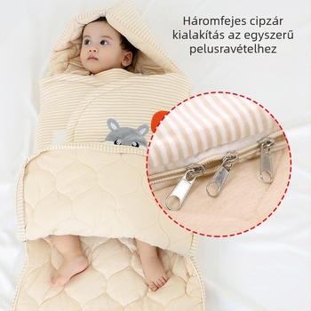 Baba vastag swaddle alvózsák őszre–télre, 100% pamut anyag, töltet velúr pamut, 1–3 éveseknek, minták: állatok, csíkok, rajzfilmek