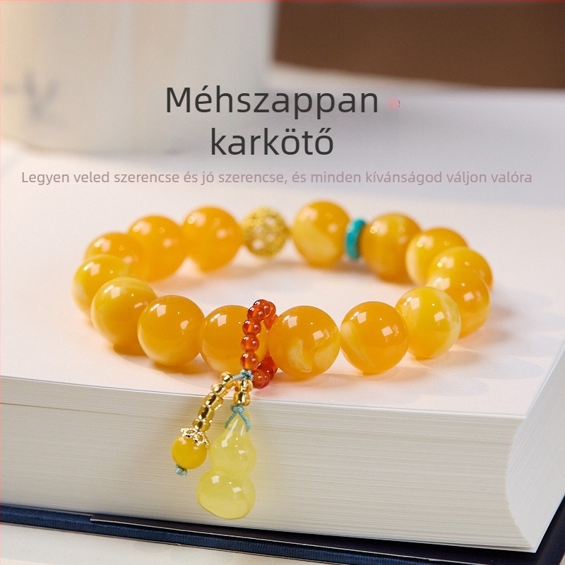 Uniszex karkötő méhviaszból — kézzel készített, vintage stílusú, geometriai gyöngyök, Feiyi kiegészítők