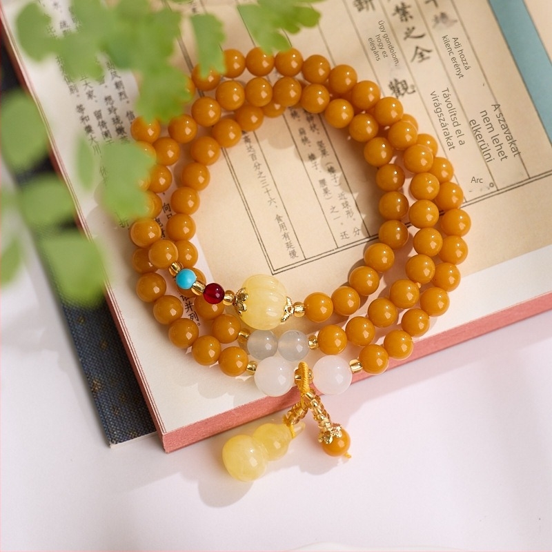 Uniszex karkötő méhviaszból — kézzel készített, vintage stílusú, geometriai gyöngyök, Feiyi kiegészítők