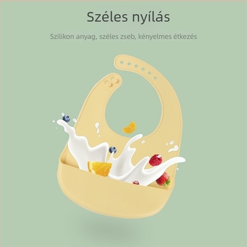 Szilikon etetőkötény babáknak – anyaga: szilikon, vízálló és piszkálló, 1–3 éves korú babáknak.