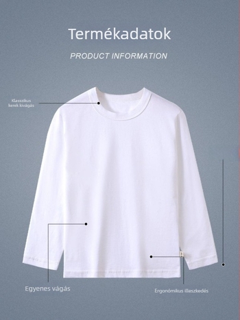 Gyerekeknek szóló pamut hosszú ujjú póló, uniszex, kerek nyakú, 3–8 éveseknek