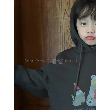 Gyerekeknek szóló pulóver, koreai változat, hosszú ujjú, kapucnis, 100% pamut