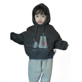 Gyerekeknek szóló pulóver, koreai változat, hosszú ujjú, kapucnis, 100% pamut