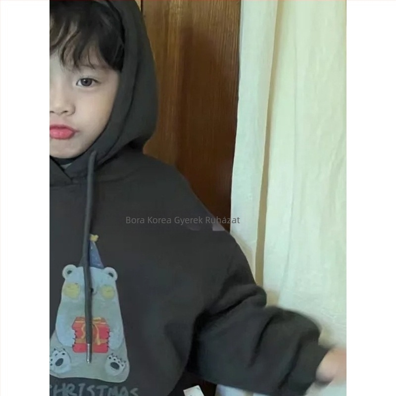 Gyerekeknek szóló pulóver, koreai változat, hosszú ujjú, kapucnis, 100% pamut