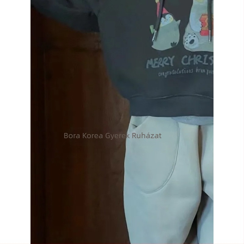 Gyerekeknek szóló pulóver, koreai változat, hosszú ujjú, kapucnis, 100% pamut