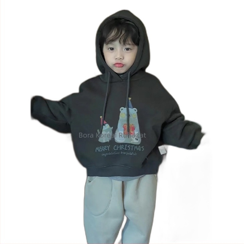 Gyerekeknek szóló pulóver, koreai változat, hosszú ujjú, kapucnis, 100% pamut