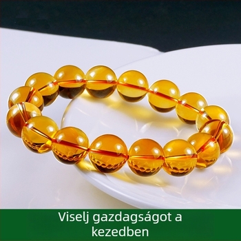 Brazíliai citrin kerek gyöngyökből készült karkötő, 128 oldalú vágás — Mesterséges kristály, Csiszolt felület, Unisex, Geometriai kialakítás