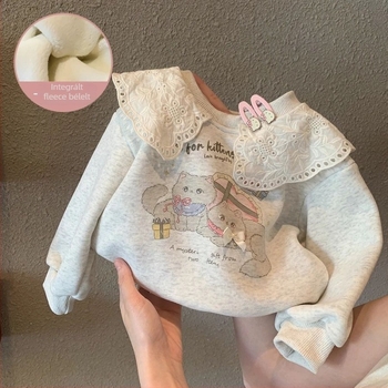 Lányoknak fleece-béléssel ellátott pulóver, kapucni nélküli, hosszú ujjú, téli
