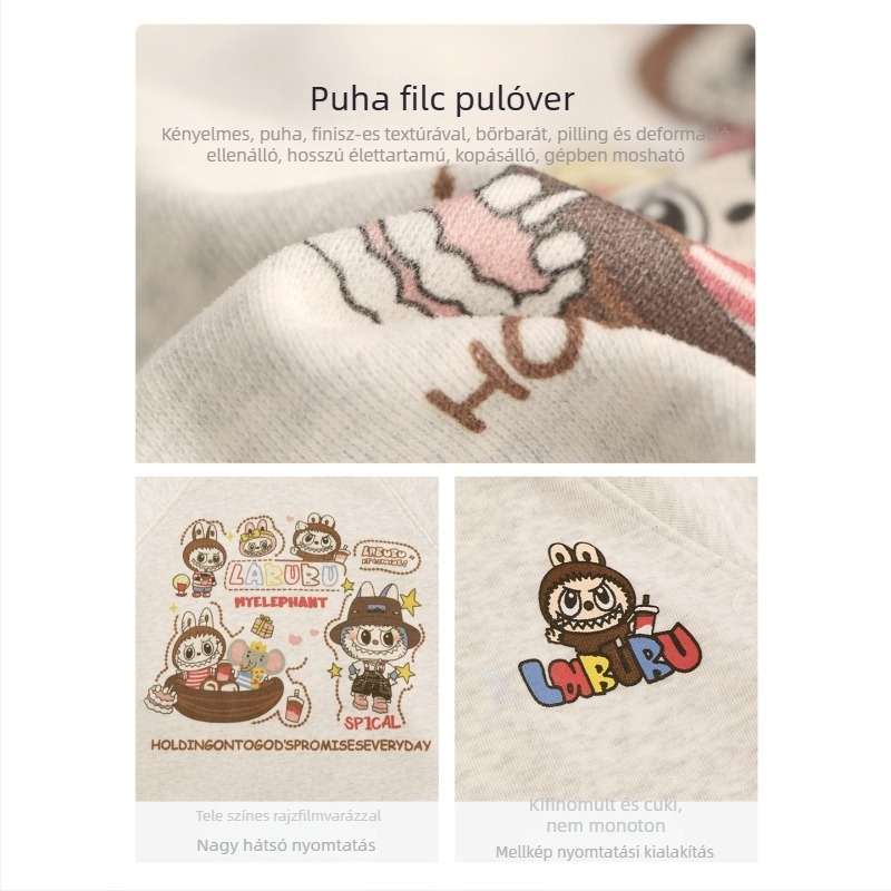 Amybaby Lányoknak kapucnis Labubu nyomtatott pulóver • pamut anyag • 3–8 évesek • 2025 ősz