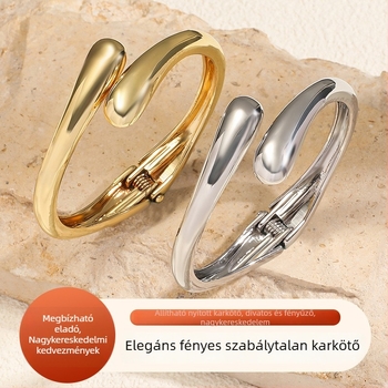 Női magas minőségű fém karkötő, sokoldalú, divatos és letisztult dizájn, fényes sima felület és szabálytalan kontúr